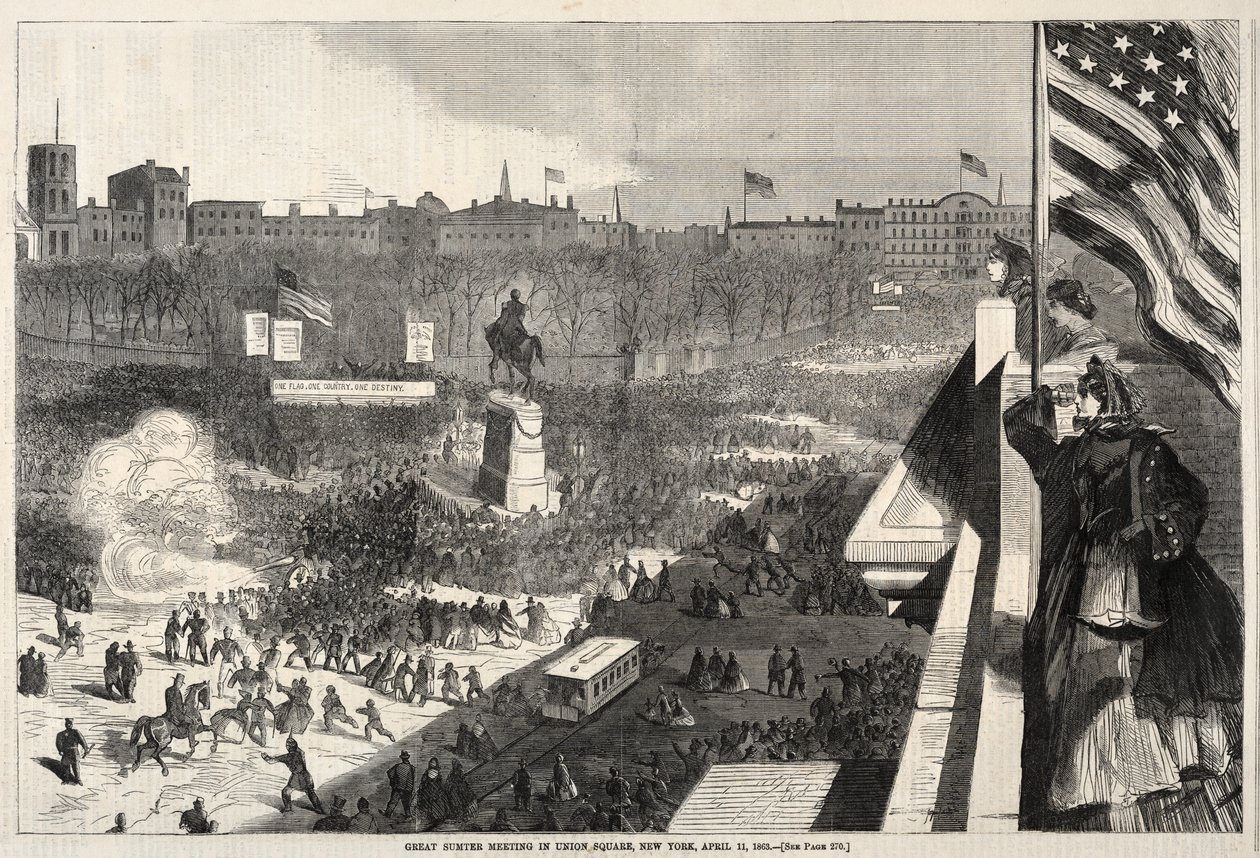 1863年4月11日在纽约联合广场举行的盛大聚会。 作者 温斯洛·荷马