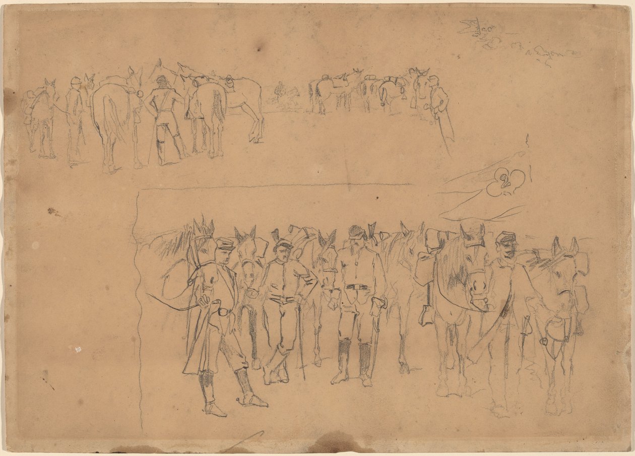 军官和马匹在休息，1864年。 作者 温斯洛·荷马