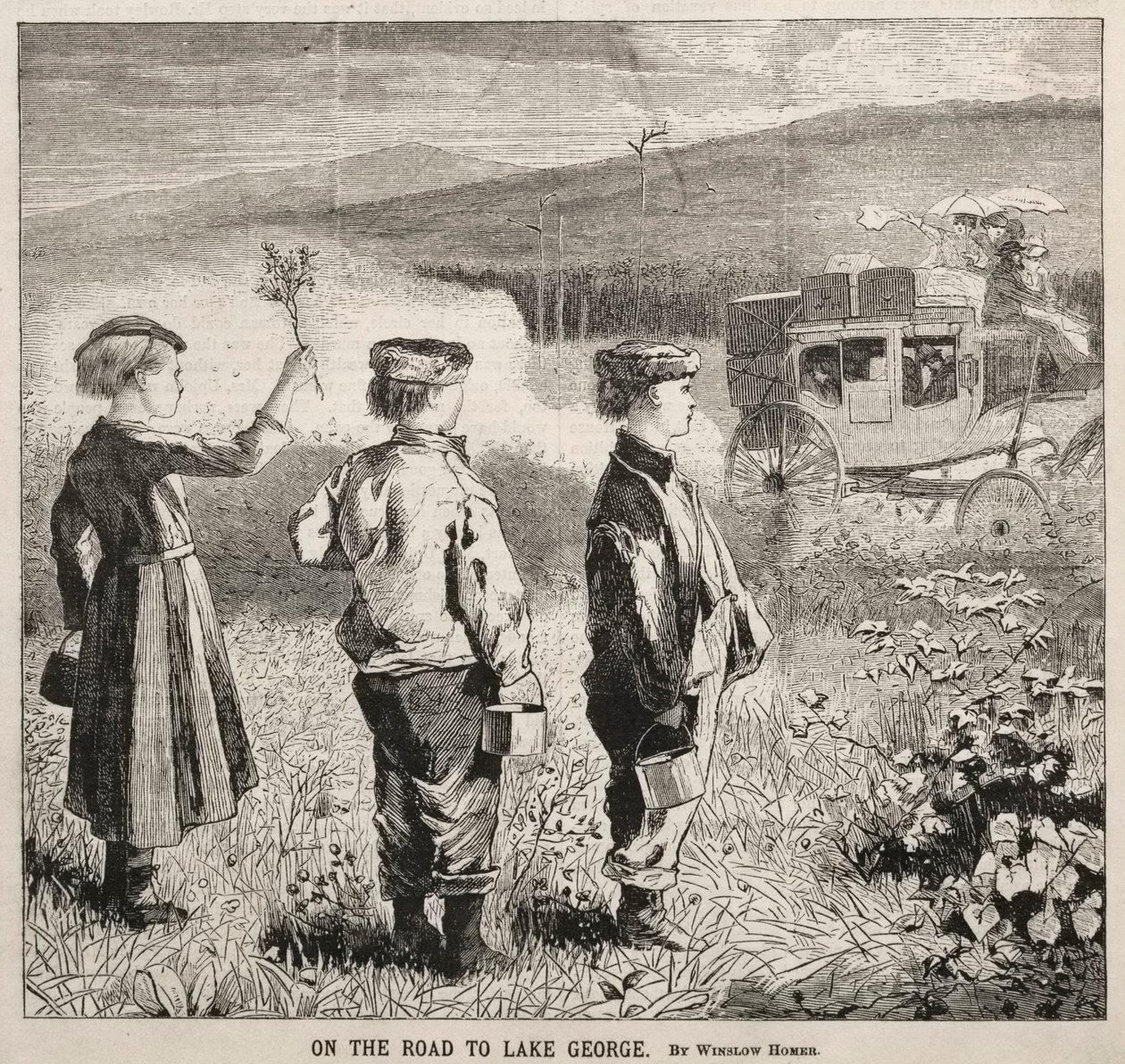 在通往乔治湖的路上，1869年。 作者 温斯洛·荷马