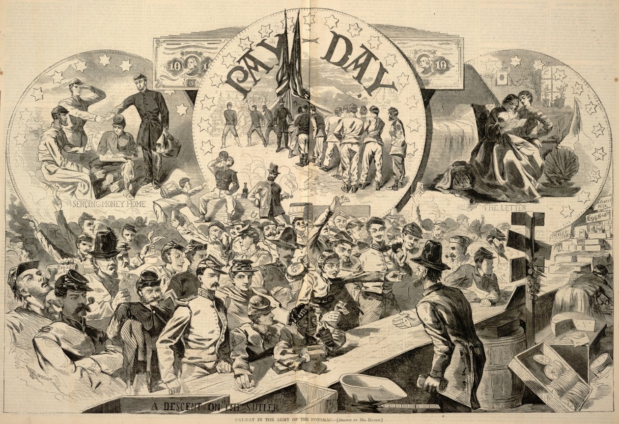 波托马克军队的发薪日》，摘自《哈珀周刊》，1863 年 2 月 28 日 作者 温斯洛·荷马