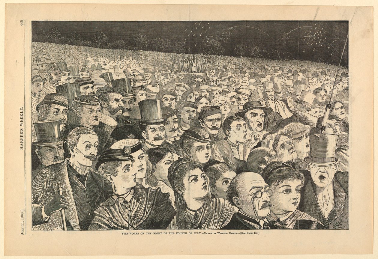 版画，1868 年 7 月国庆节之夜的烟花 作者 温斯洛·荷马