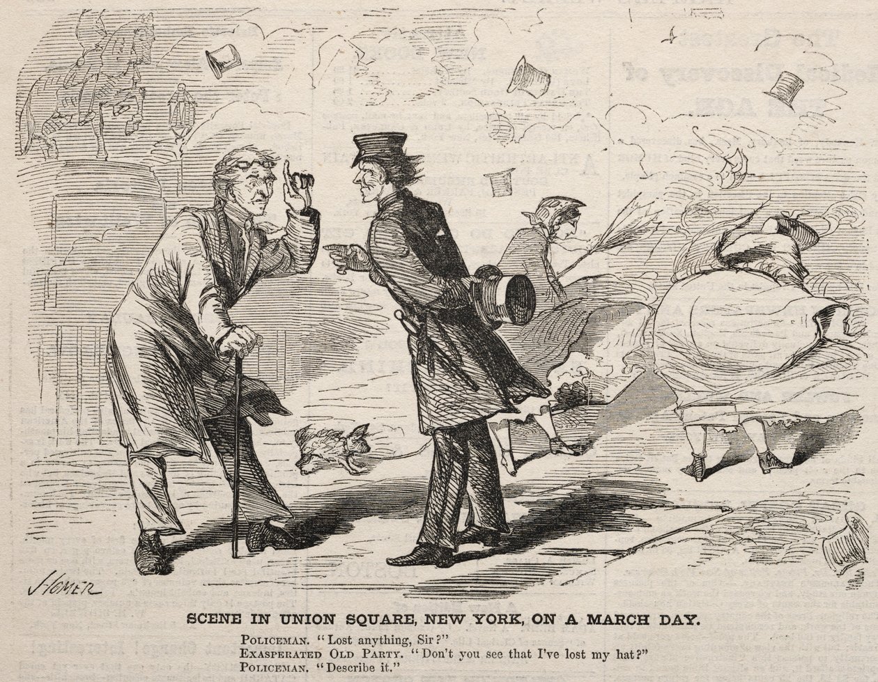 1860年三月的一天，在纽约联合广场的场景。 作者 温斯洛·荷马