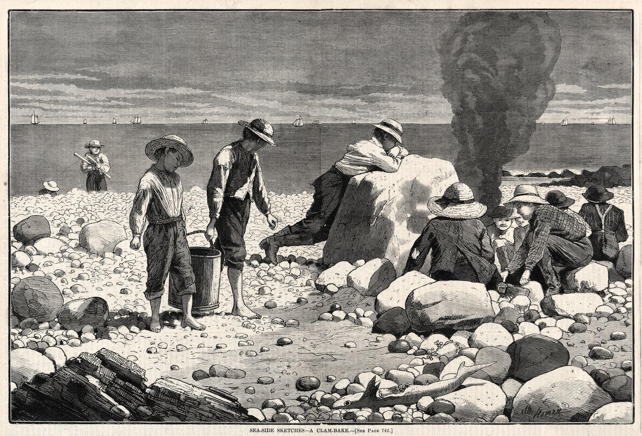 海边素描-蛤lam烘烤，1873年。 作者 温斯洛·荷马