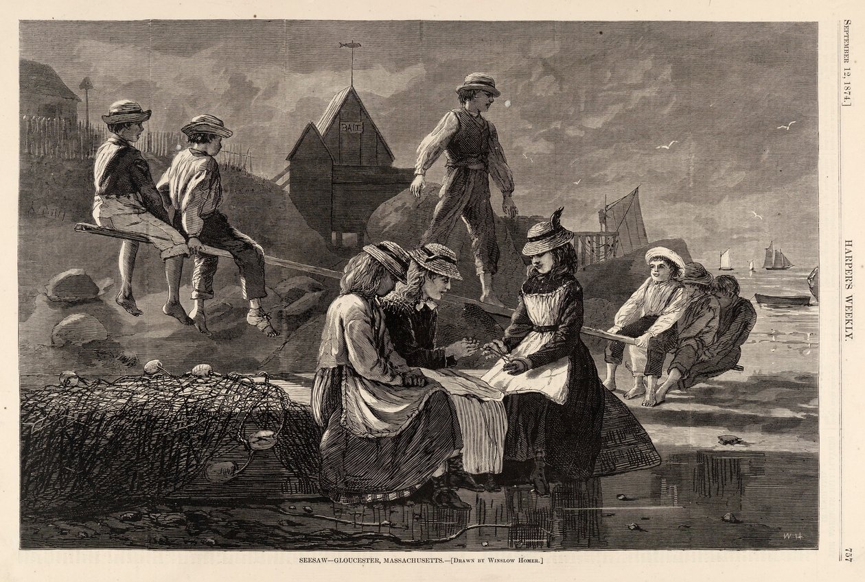 Seesaw--Gloucester, Massachusetts（马萨诸塞州格洛斯特），摘自《哈珀周刊》1874 年 9 月 12 日 作者 温斯洛·荷马