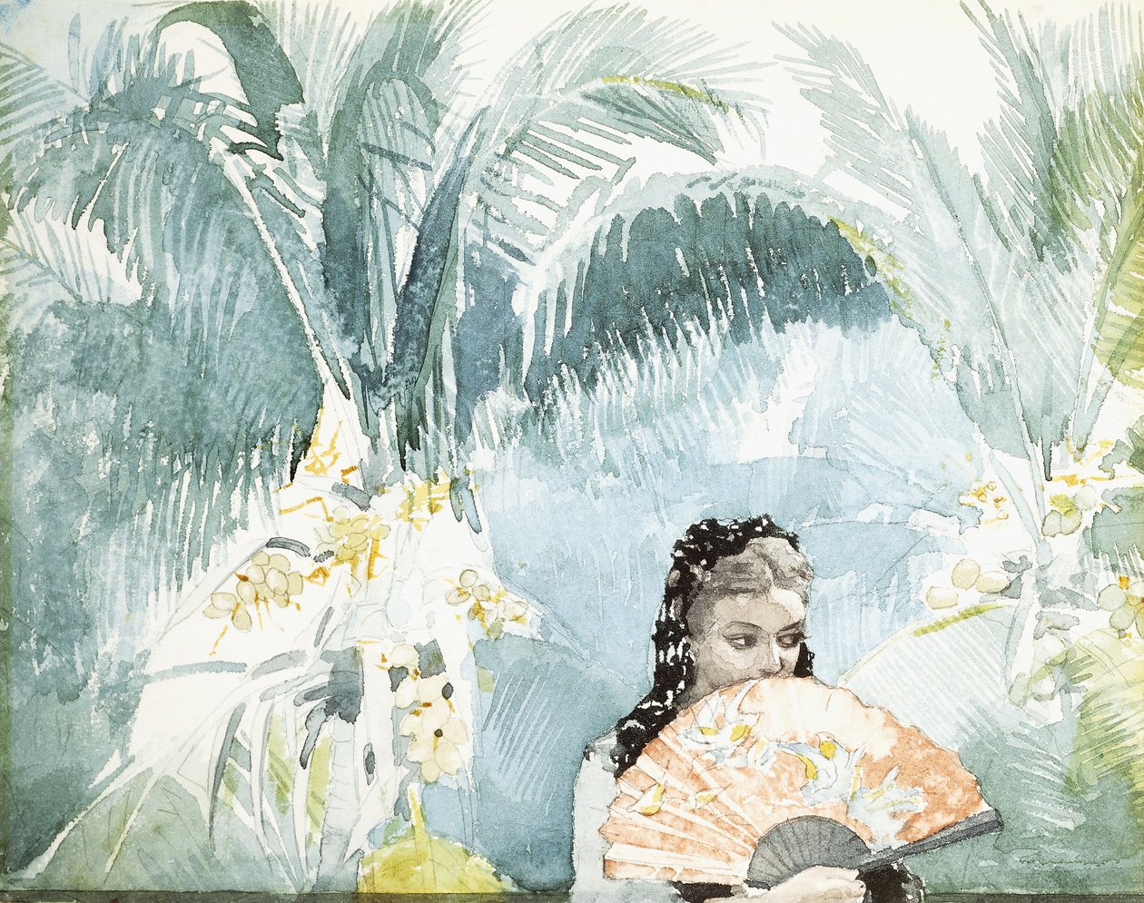 西班牙姑娘与粉丝，1885年 作者 温斯洛·荷马