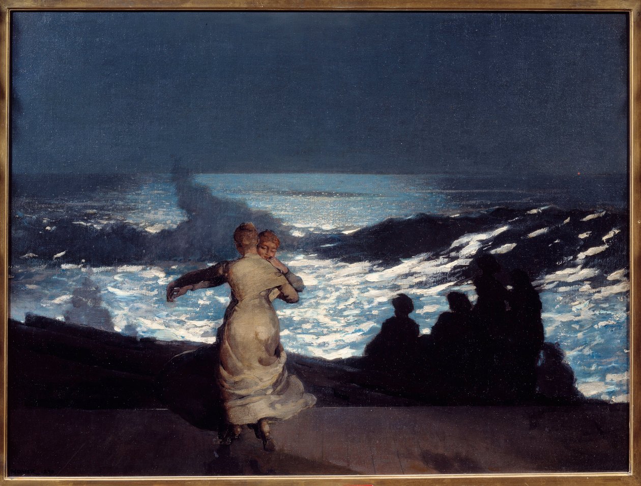 夏天的晚上。 妇女在月光下跳舞。 Winslow Homer (1836-1910) Ec. 的绘画 是 作者 温斯洛·荷马