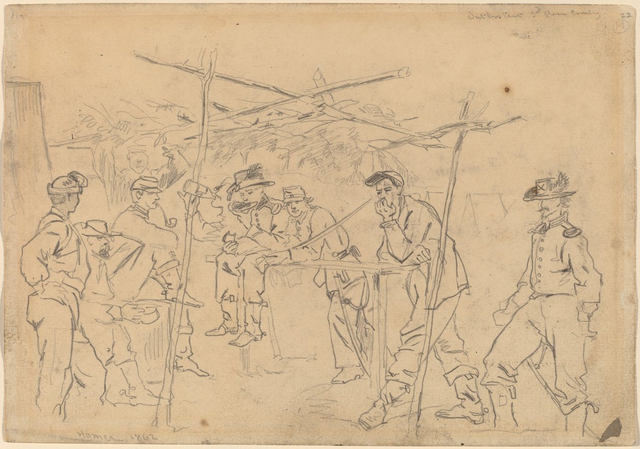 苏特勒的帐篷，宾夕法尼亚州第三骑兵队[直页]，1862年。 作者 温斯洛·荷马