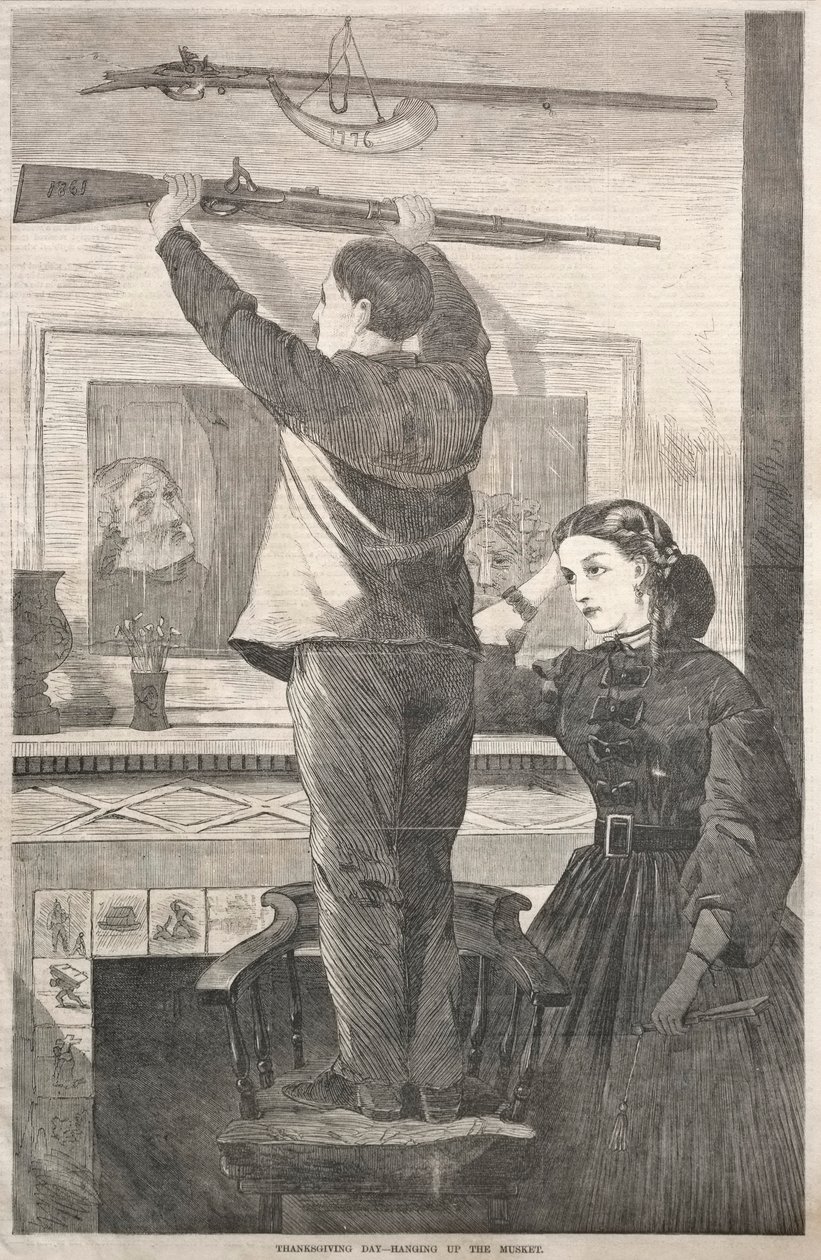 感恩节-挂火枪，1865年。 作者 温斯洛·荷马