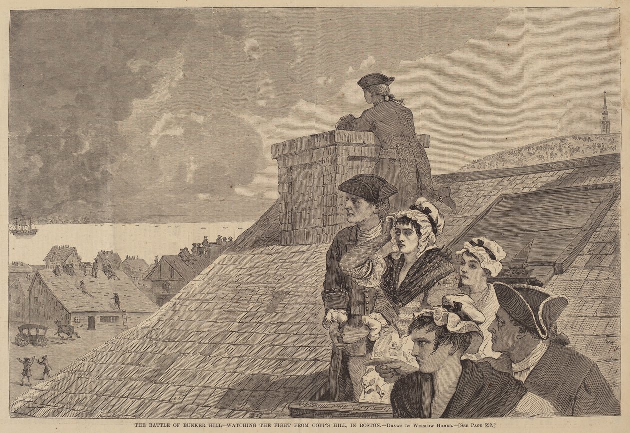 邦克山之战--从波士顿的科普山观看战斗》，1875年出版。 作者 温斯洛·荷马