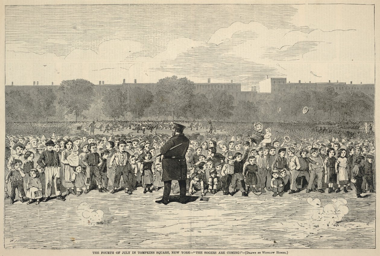 纽约汤普金斯广场的国庆日--"索格人来了！"，摘自《哈珀巴扎尔》，1868 年 7 月 11 日 作者 温斯洛·荷马