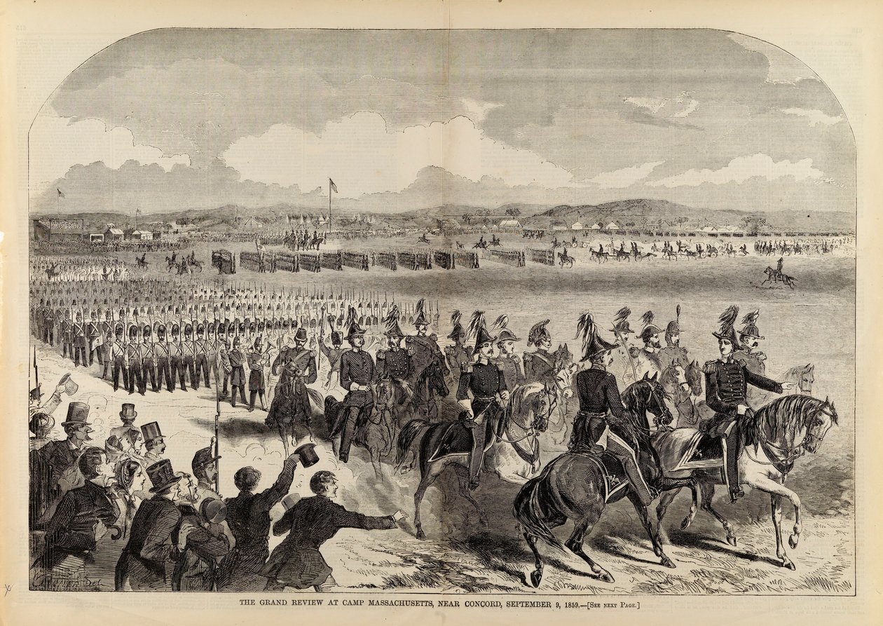 1859 年 9 月 9 日，康科德附近马萨诸塞营地的大检阅，摘自《哈珀周刊》1859 年 9 月 24 日 作者 温斯洛·荷马