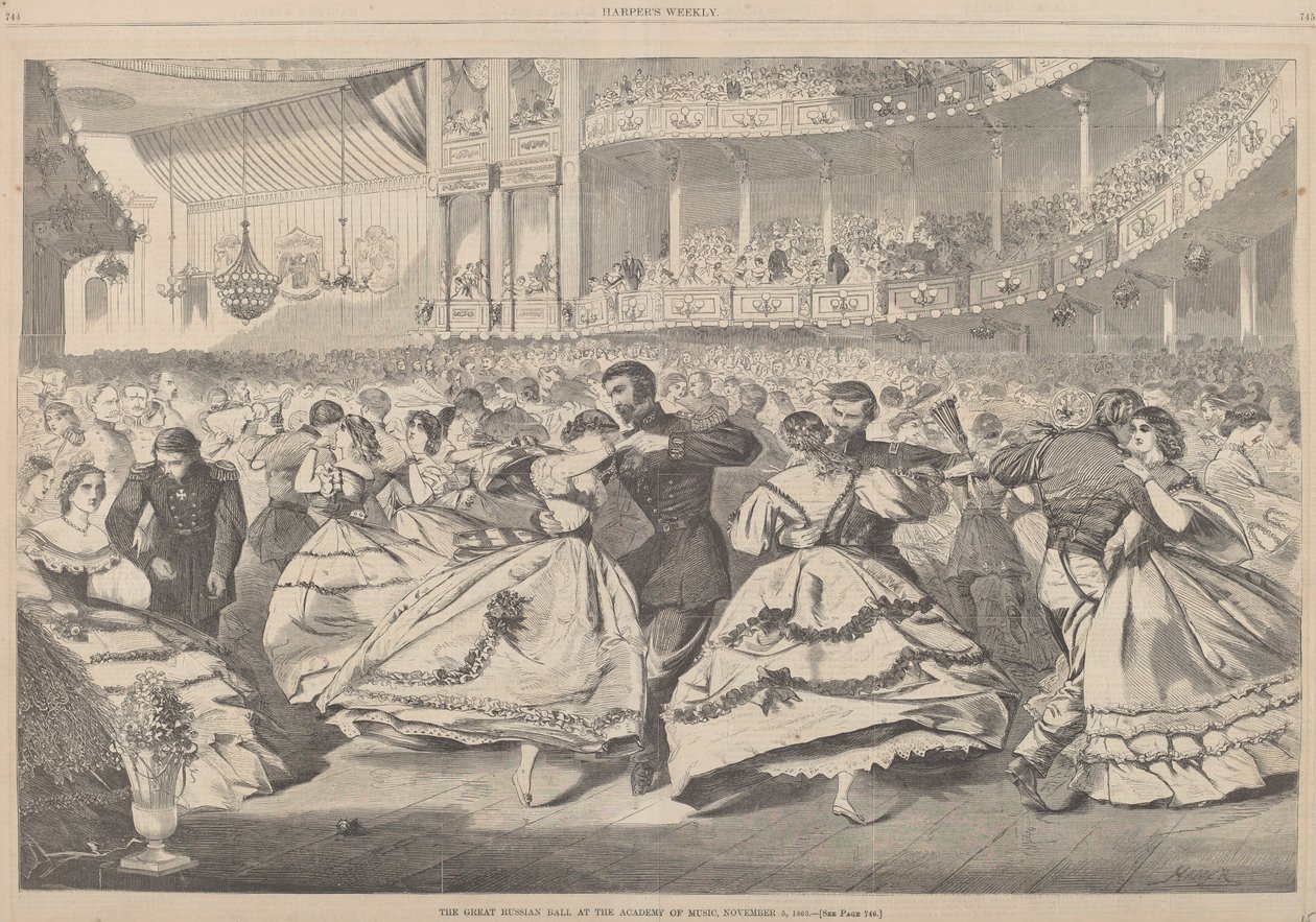 1863年11月5日在音乐学院举办的俄罗斯大舞会，1863年出版。 作者 温斯洛·荷马