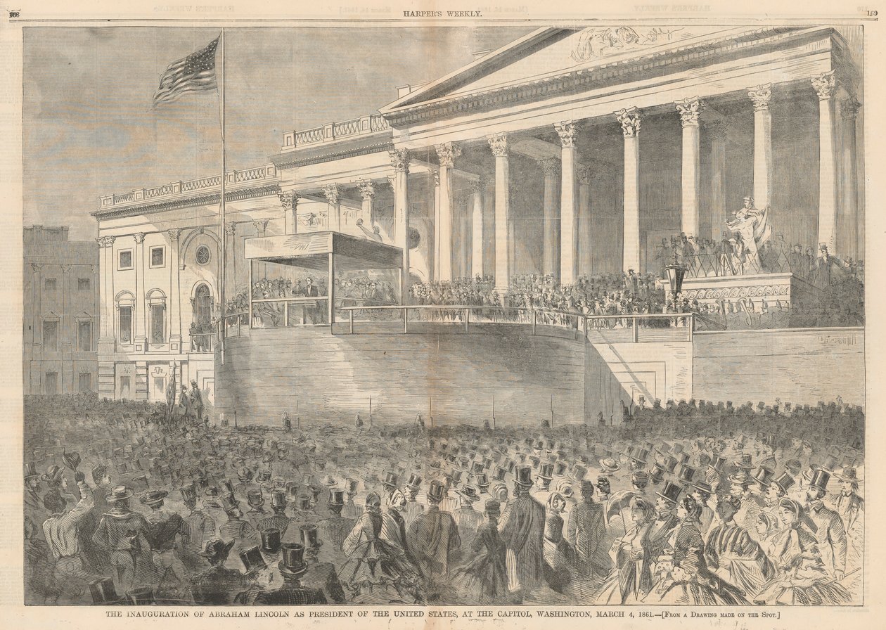 亚伯拉罕-林肯就任美国总统的就职典礼，1861 年 3 月 4 日，华盛顿国会大厦；摘自《哈珀文集》。 作者 温斯洛·荷马