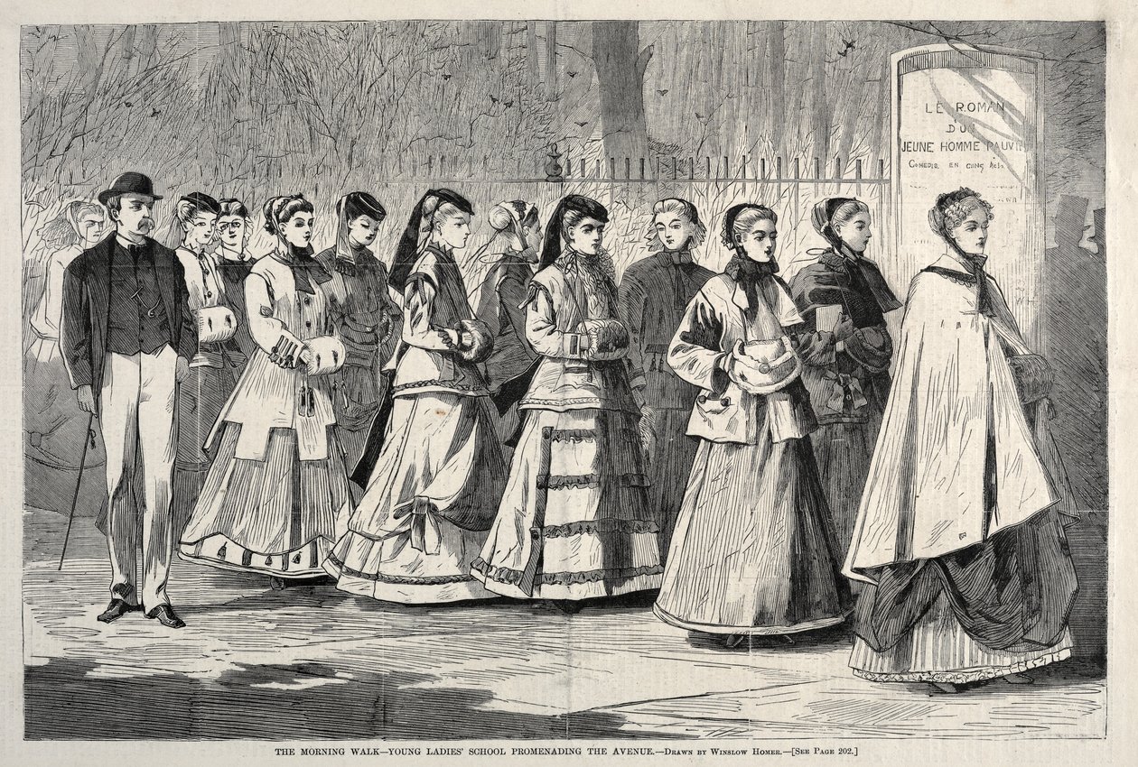 晨光大道-大道上的年轻女子学校，1868年。 作者 温斯洛·荷马