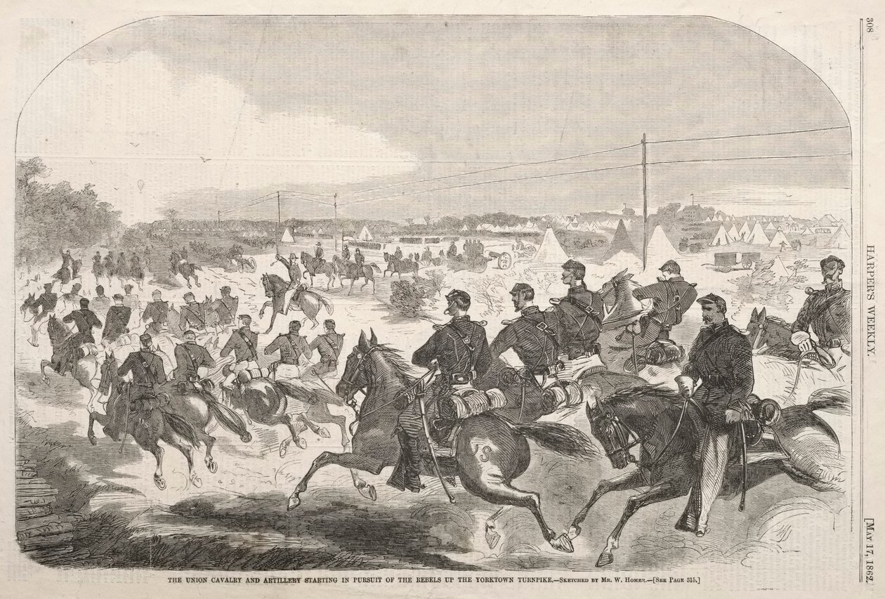 联合骑兵和炮兵开始于对叛军的追逐，于1862年在约克镇收费公路上行驶。 作者 温斯洛·荷马