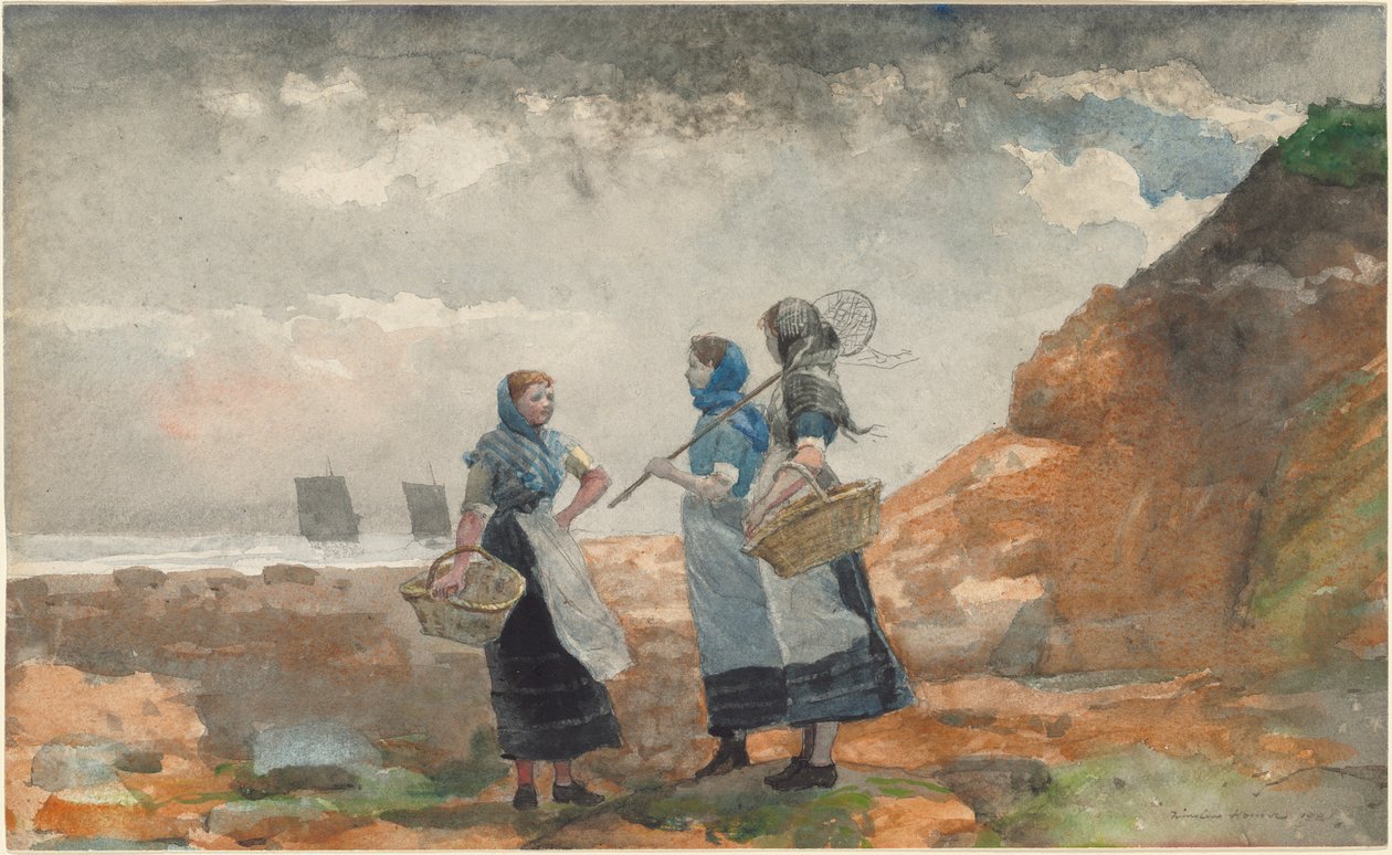 三个费舍尔女孩，泰内茅斯，1881年。 作者 温斯洛·荷马