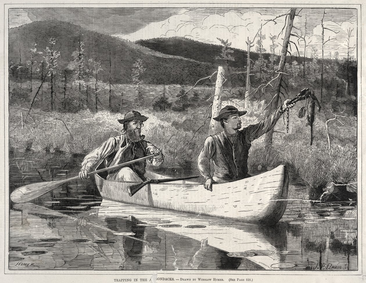 被困在阿迪朗达克山脉，1870年。 作者 温斯洛·荷马