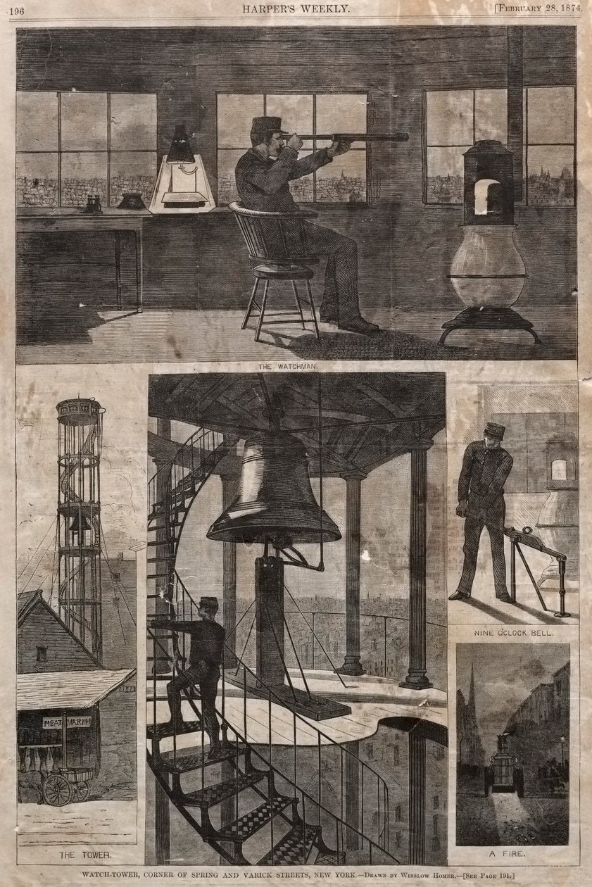 守望台，纽约春天街和Varick街一角，1874年。 作者 温斯洛·荷马