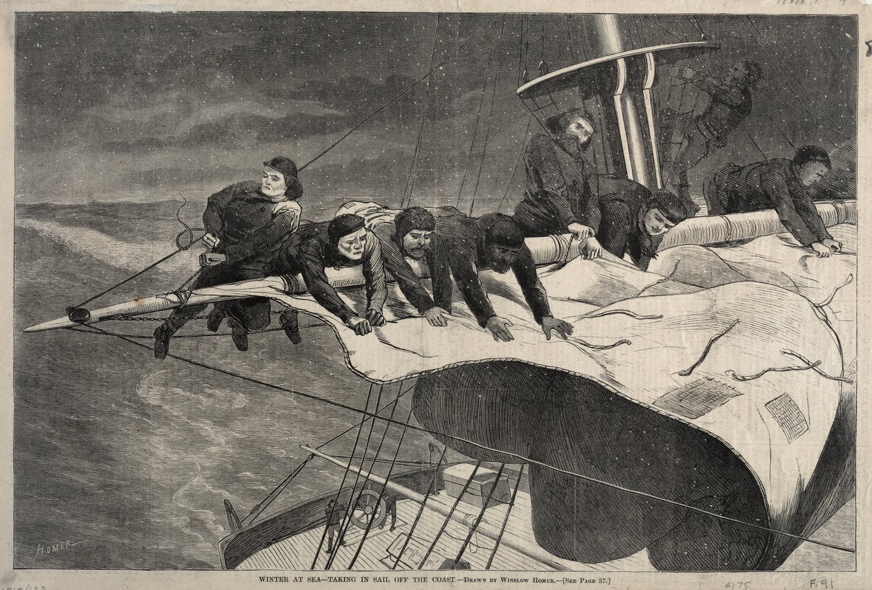 海上的冬天-1869年在沿海航行。 作者 温斯洛·荷马