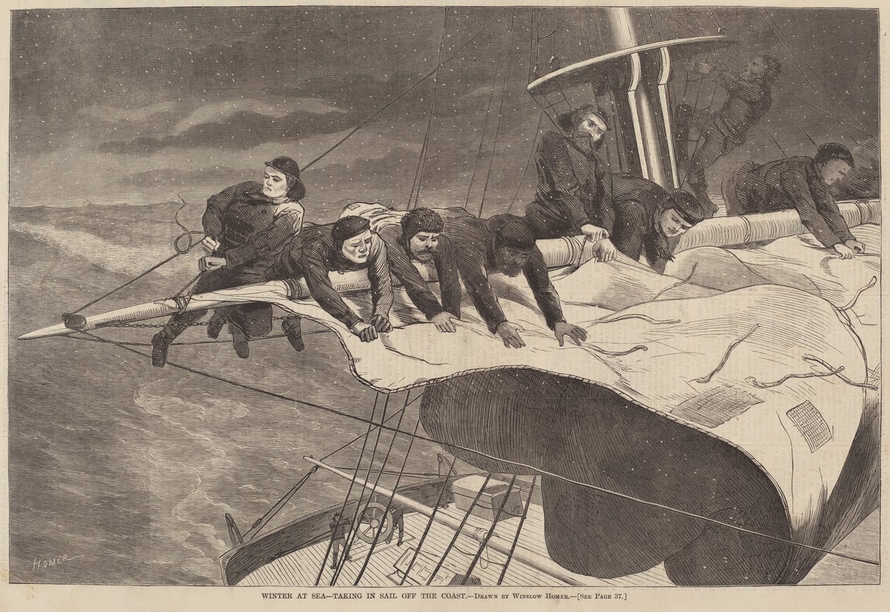 海上的冬天--在海岸线上航行，1869年出版。 作者 温斯洛·荷马