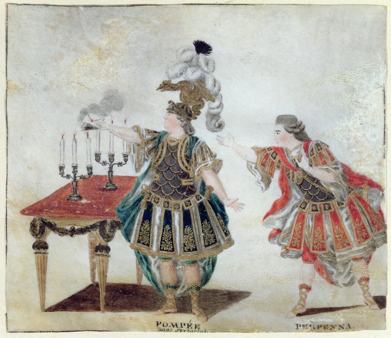 Pompey和Perpenna在悲剧Sertorius by Corneille，1780 作者 飞碟