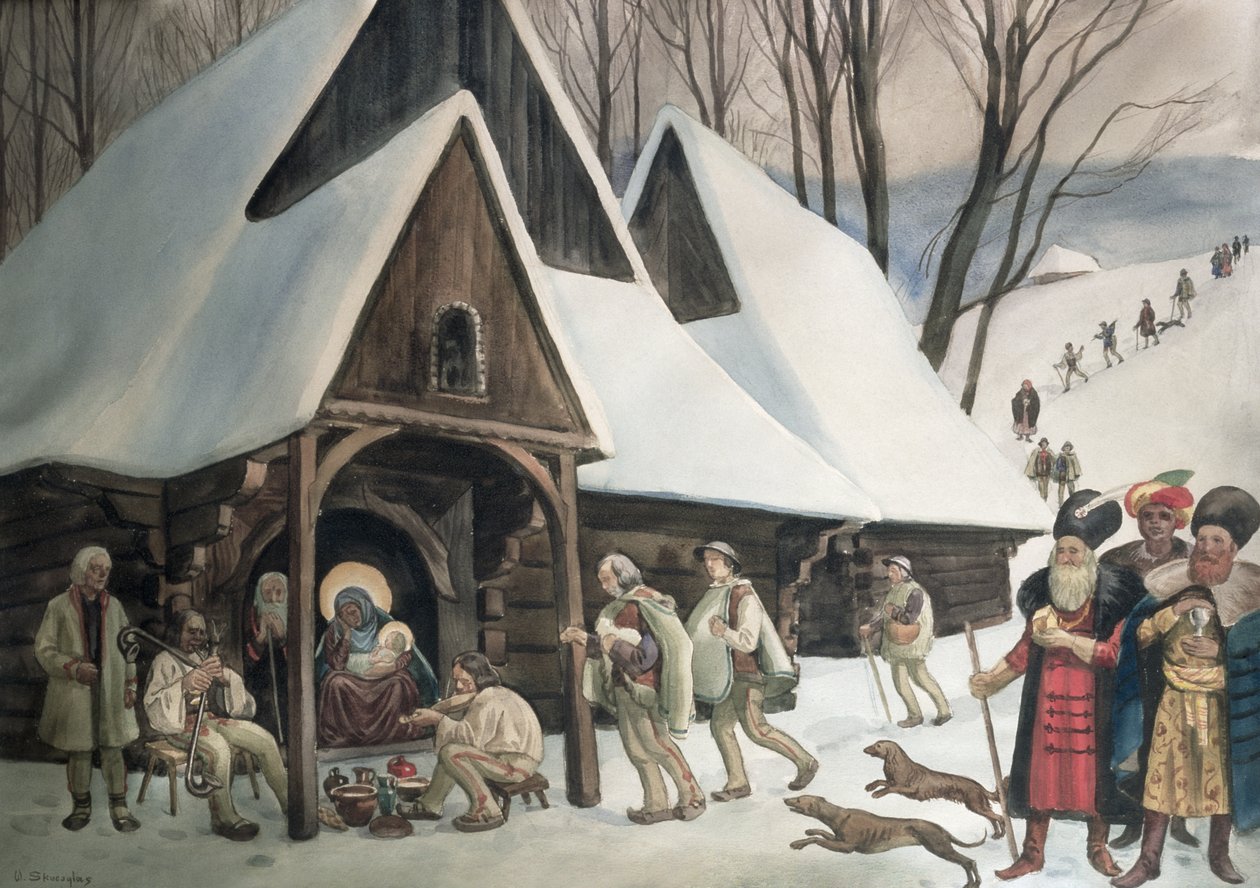 Goral Nativity Scene，c.1910（wc und pen on paper） 作者 弗拉迪斯瓦夫·斯科奇拉斯