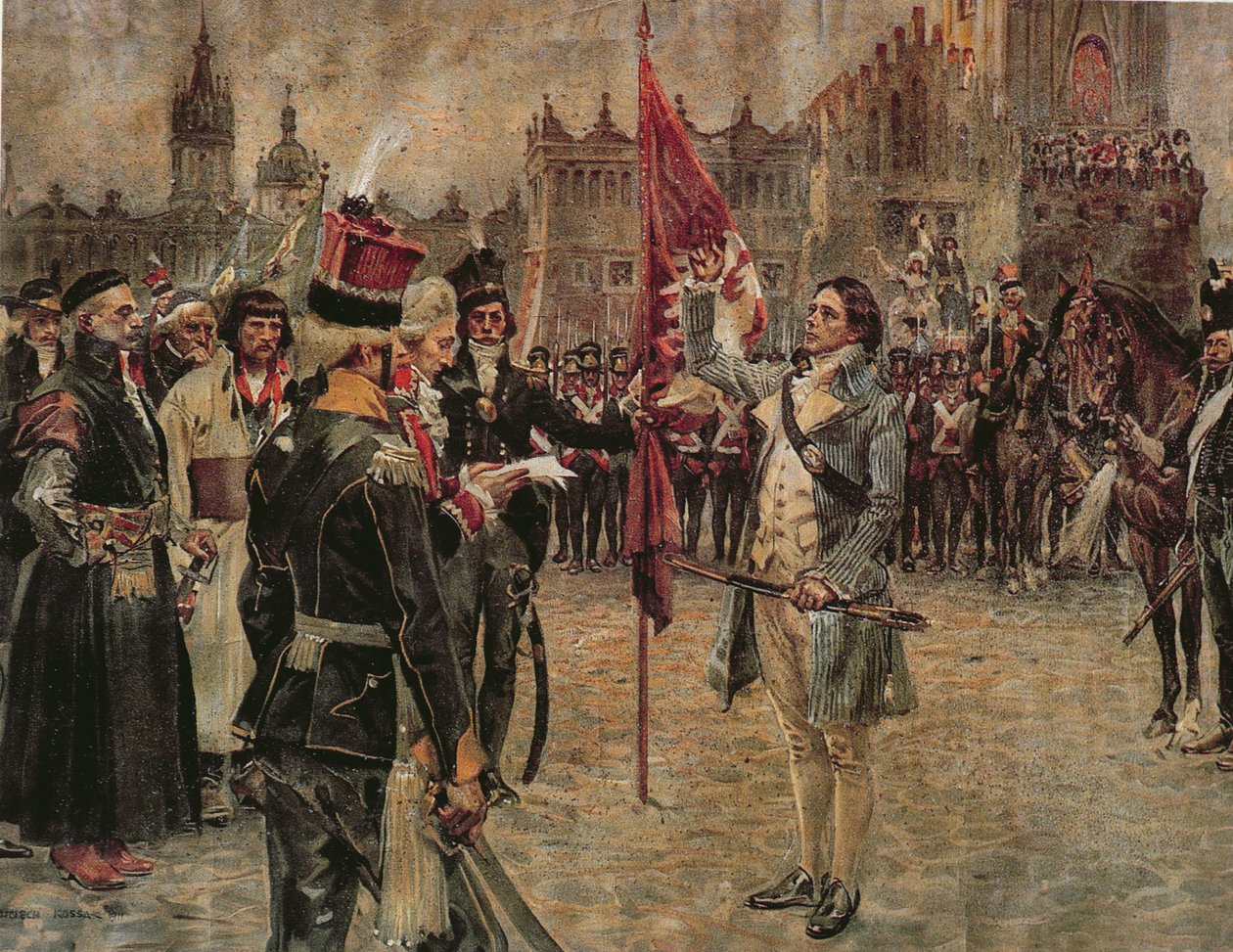 Tadeusz Kosciuszko于1794年3月24日抵达克拉科夫，集结波兰人民，以对抗1911年的俄罗斯入侵 作者 Wojciech Kossak