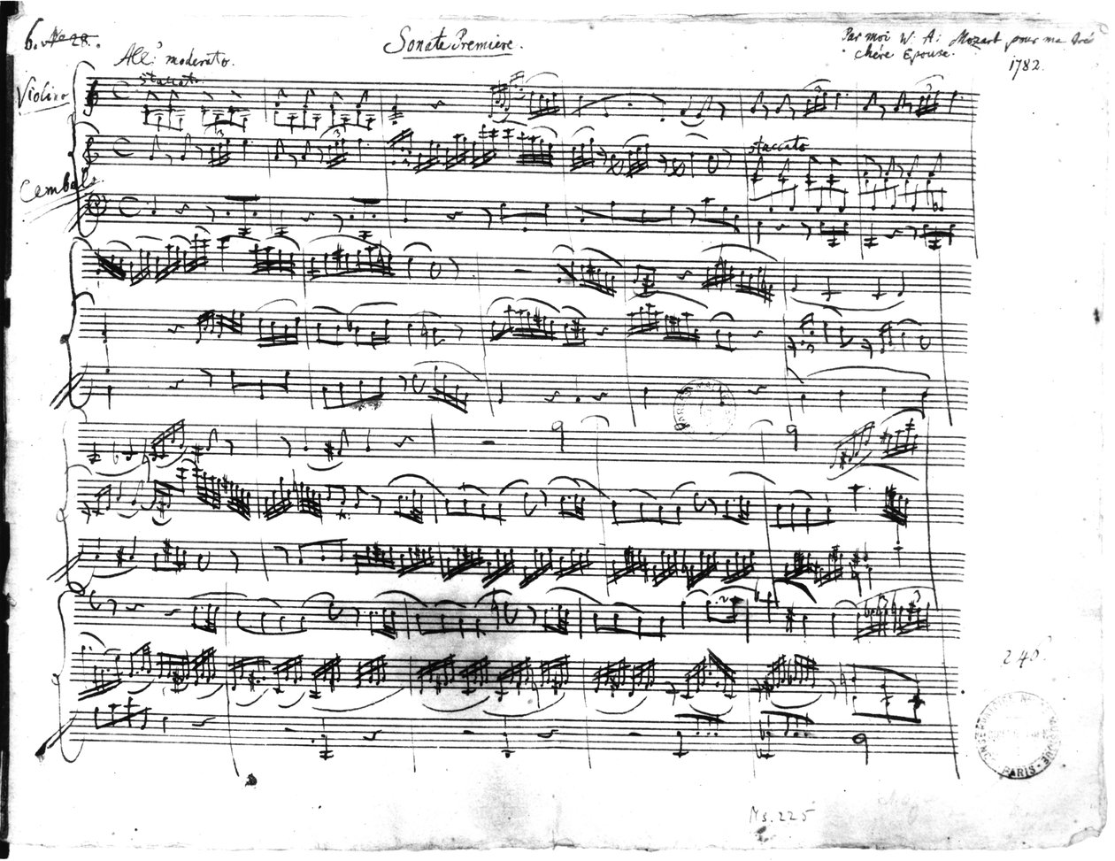 Ms.225 Sonate首演小提琴和大键琴（C大调）（K 403）1782 作者 沃尔夫冈·阿玛迪斯·莫扎特