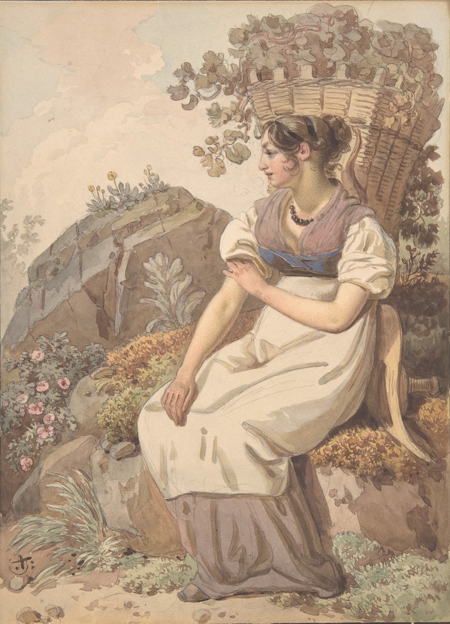 葡萄丰收后的沃州年轻女子，1821年。 作者 沃尔夫冈·亚当·特普弗