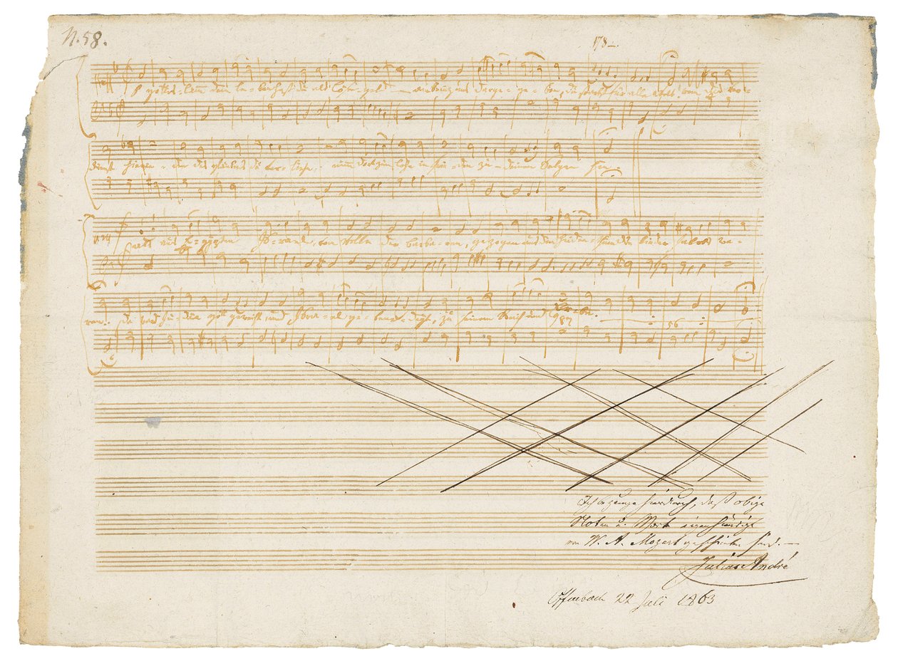 亲笔签名音乐手稿Zwei deutsche Kirchenlieder，K.343 作者 沃尔夫冈·阿玛迪斯·莫扎特