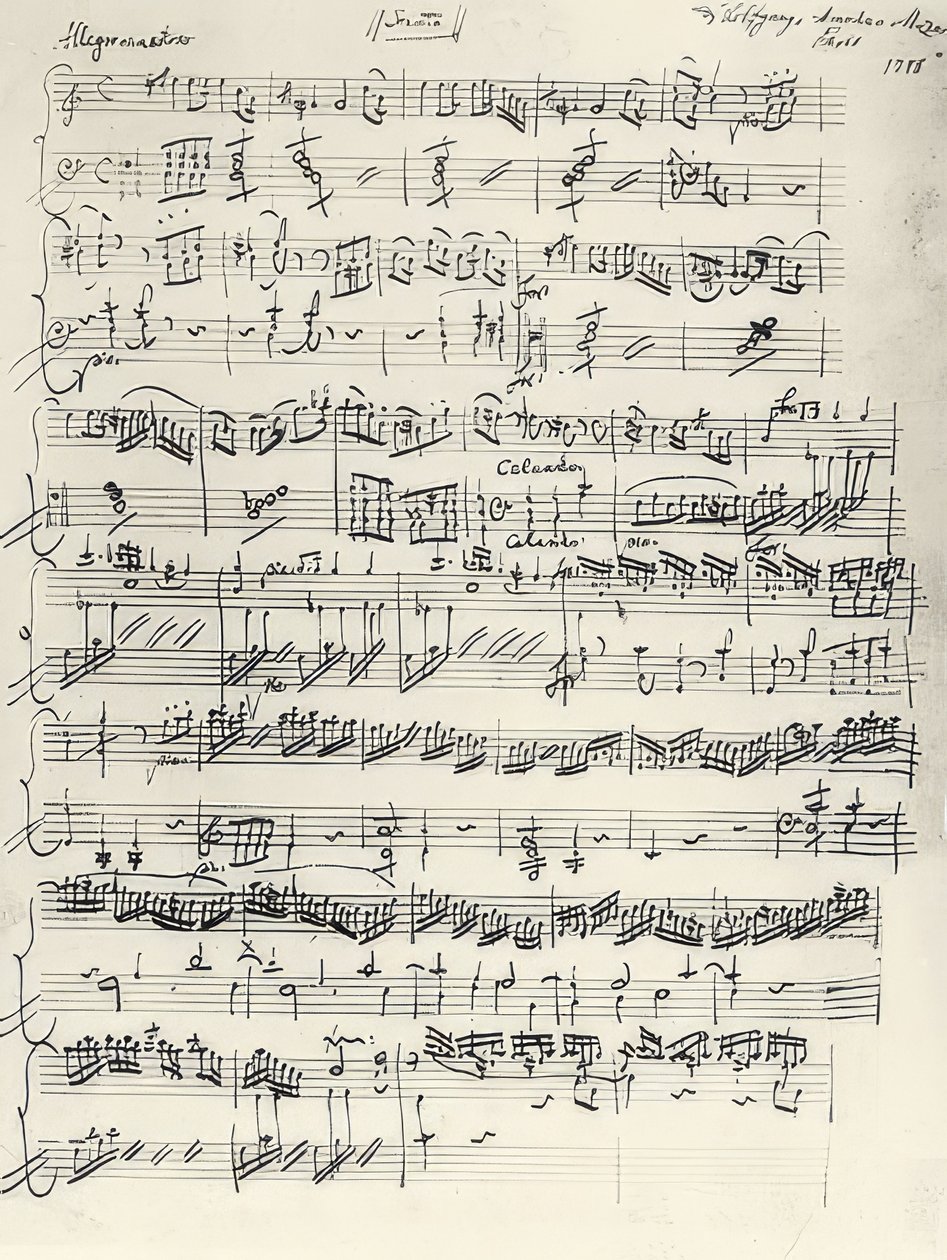 小调钢琴奏鸣曲的开始。 KV310。亲笔签名。 1778 作者 沃尔夫冈·阿玛迪斯·莫扎特