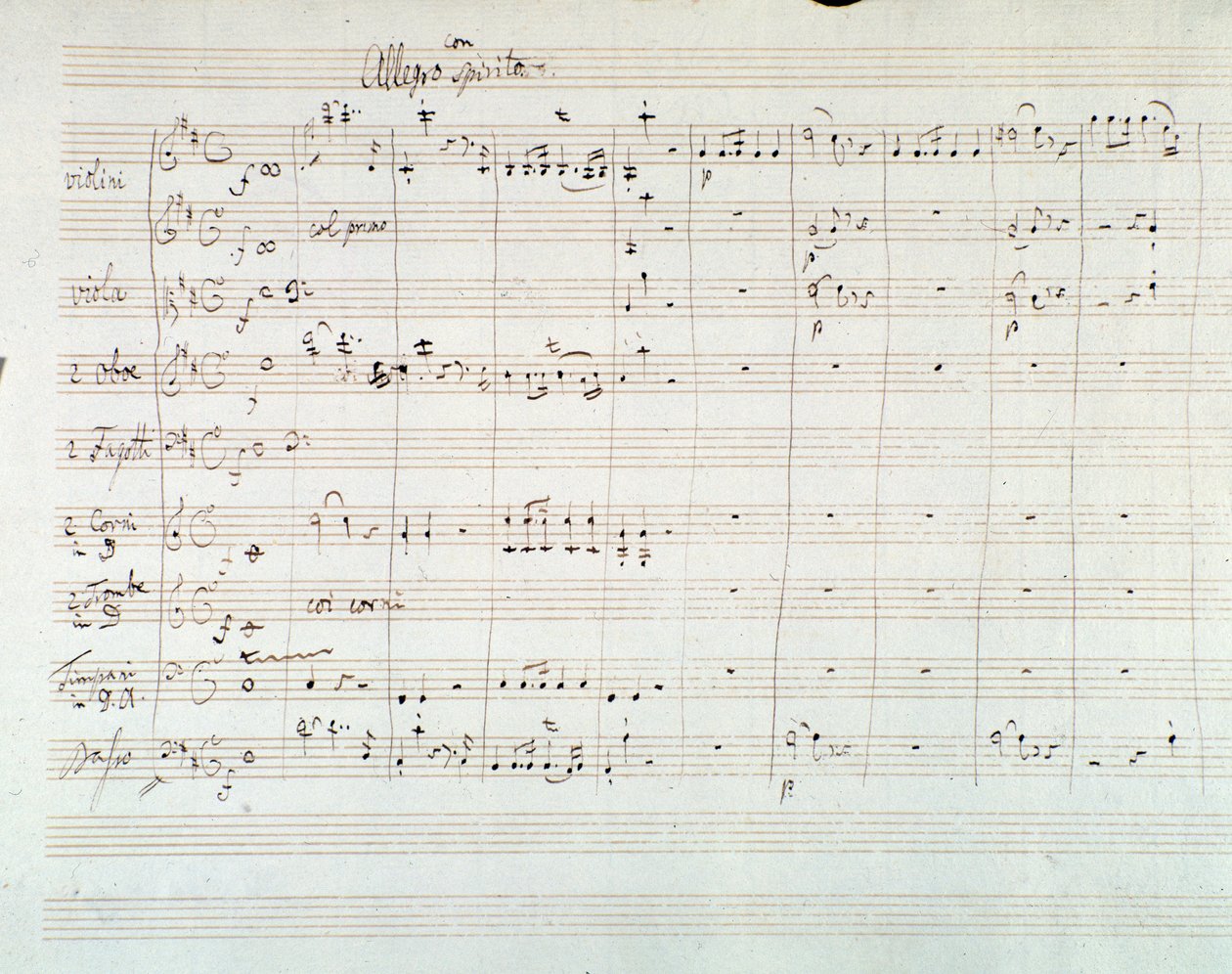 莫扎特《D大调第八交响曲》乐谱页（1768）。 作者 沃尔夫冈·阿玛迪斯·莫扎特