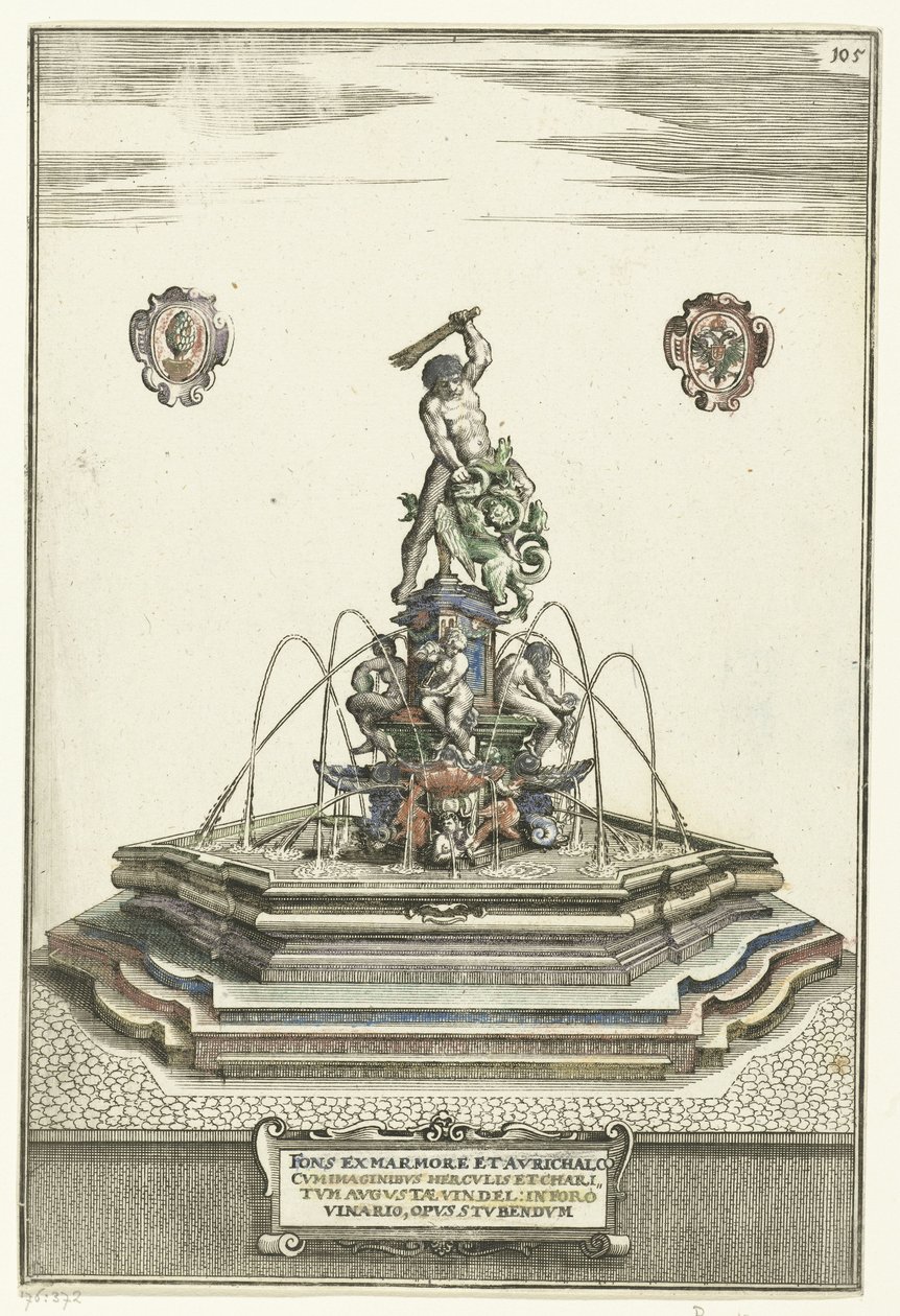 带台阶的六角形高台盆
Fons ex marmore et avrichalc (...) （物品标题）
新奇建筑（系列名称） 作者 沃尔夫冈·基利安（Wolfgang Kilian）