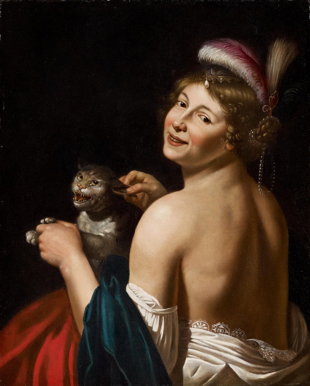 在猫的耳边拉一个妓女 作者 Jan van Bijlert的工作室