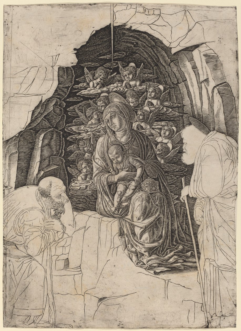 麦琪的崇拜（石窟中的圣女） 作者 Andrea Mantegna 工作室