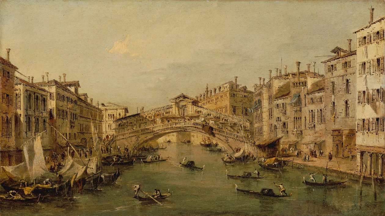 威尼斯：里亚托。 作者 Francesco Guardi 的工作室