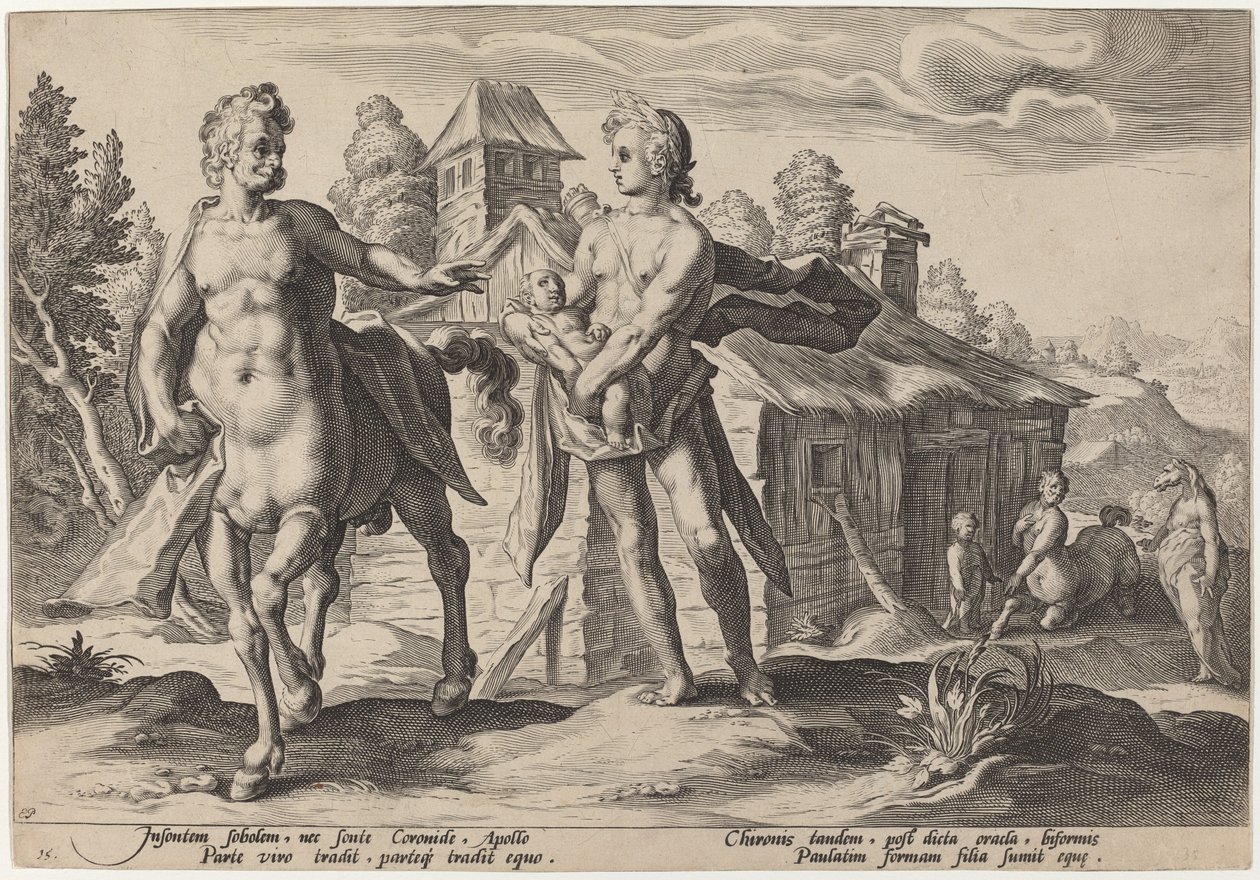 阿波罗将阿斯克勒庇俄斯的教育工作委托给了凯隆 作者 Hendrick Goltzius 工作室，Hendrick Goltzius 之后