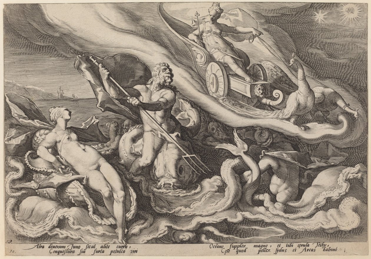 朱诺向奥切诺斯和特提斯抱怨卡利斯托 作者 Hendrick Goltzius 工作室，Hendrick Goltzius 之后