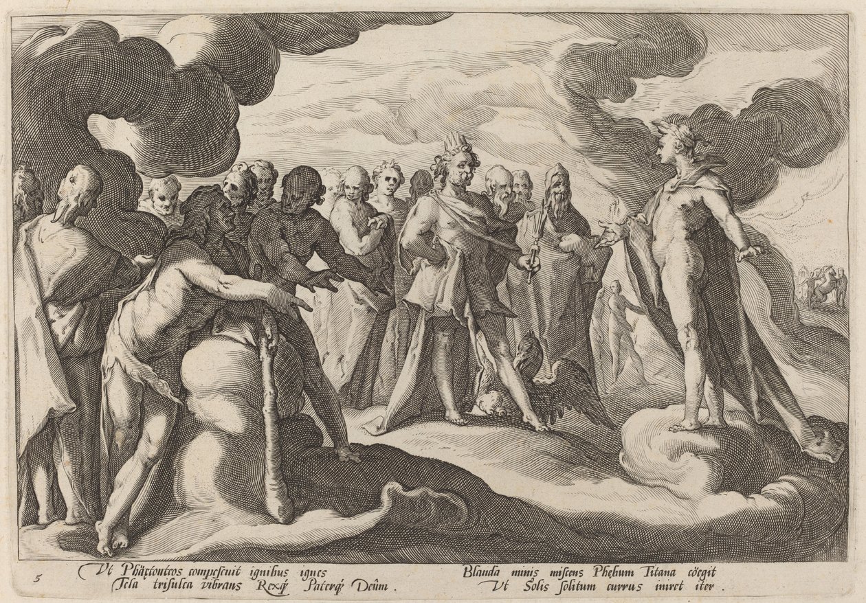 朱庇特和众神要求赫利俄斯恢复对战车的控制 作者 Hendrick Goltzius 工作室，Hendrick Goltzius 之后