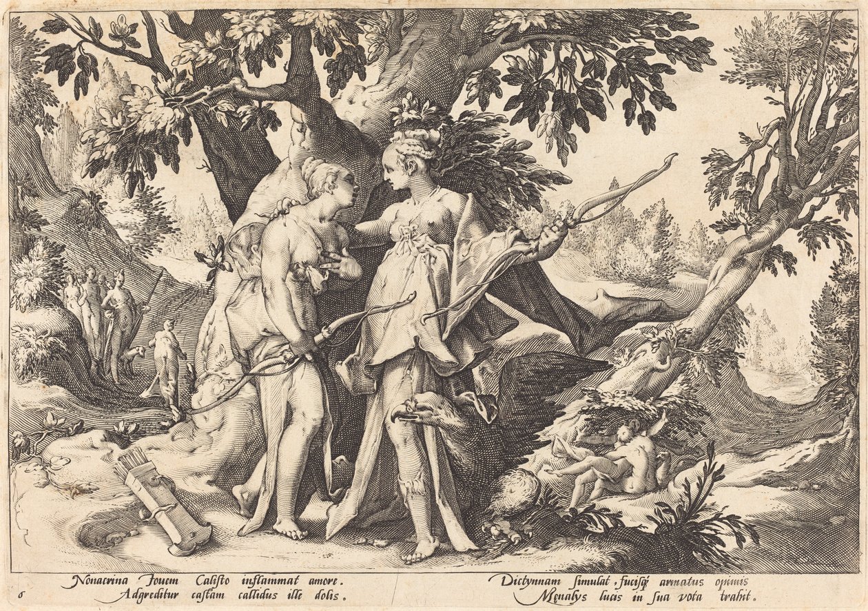 伪装成戴安娜的朱庇特引诱卡利斯托 作者 Hendrick Goltzius 工作室，Hendrick Goltzius 之后