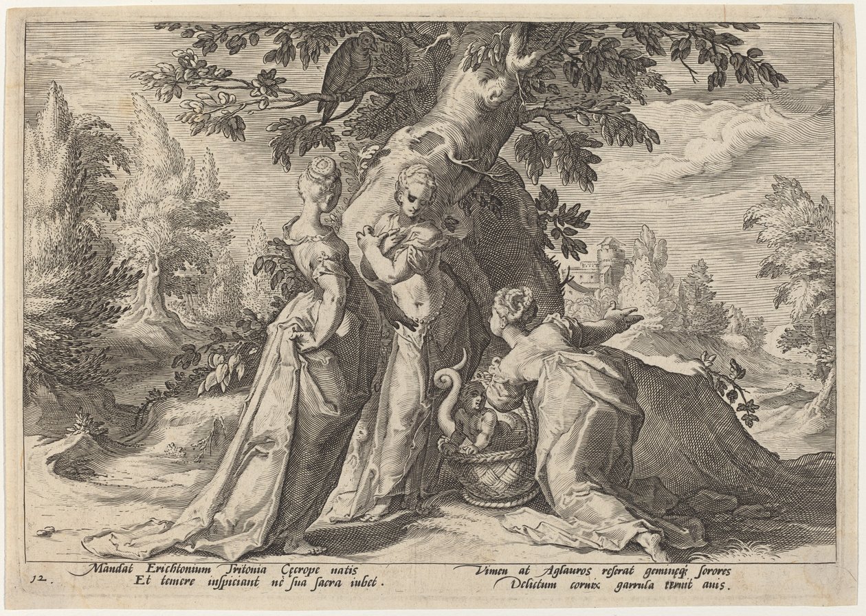 塞克罗普斯的女儿们打开密涅瓦委托给她们的棺材 作者 Hendrick Goltzius 工作室，Hendrick Goltzius 之后