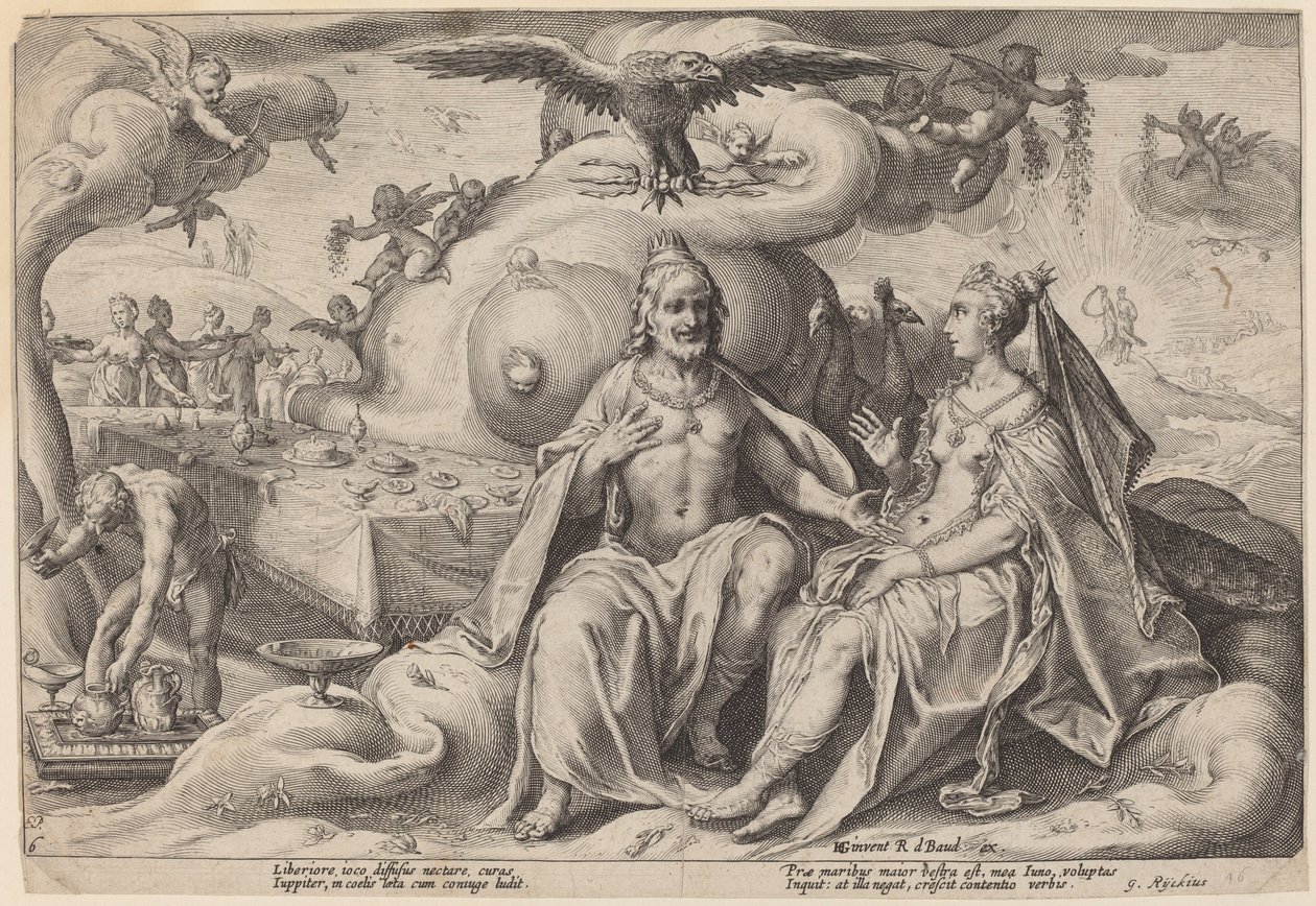 木星和朱诺之间的争执 作者 Hendrick Goltzius 工作室，Hendrick Goltzius 之后