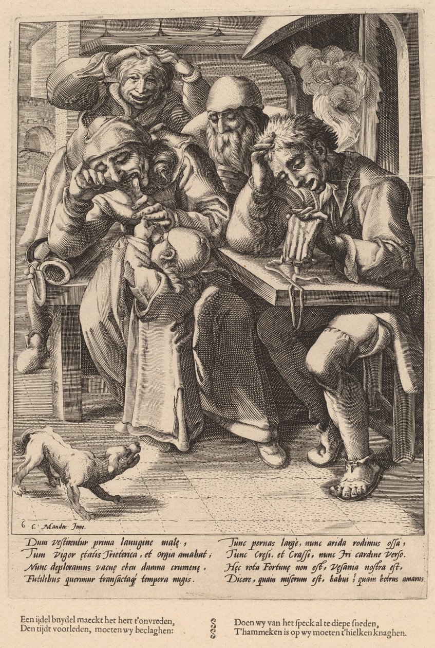 钱包空空时，吃的是骨头不是培根 作者 Hendrick Goltzius 工作室，在 Karel van Mander 一世之后