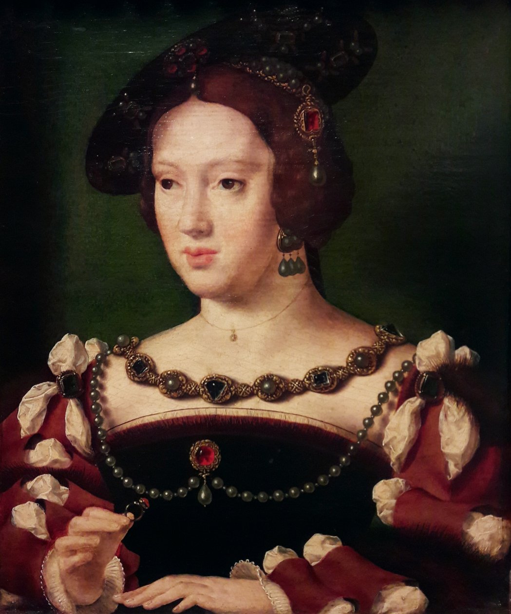 奥地利埃莱奥诺拉肖像，法国王后（1498-1558 年） 作者 Joos van Cleve 的工作室