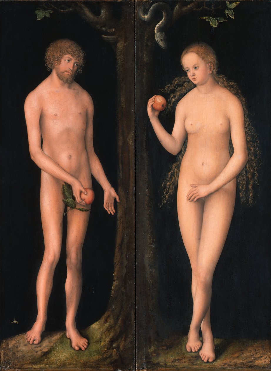 德语：Adam und Eva 亚当和夏娃 作者 卢卡斯·克拉纳赫（Lucas Cranach）讲习班
