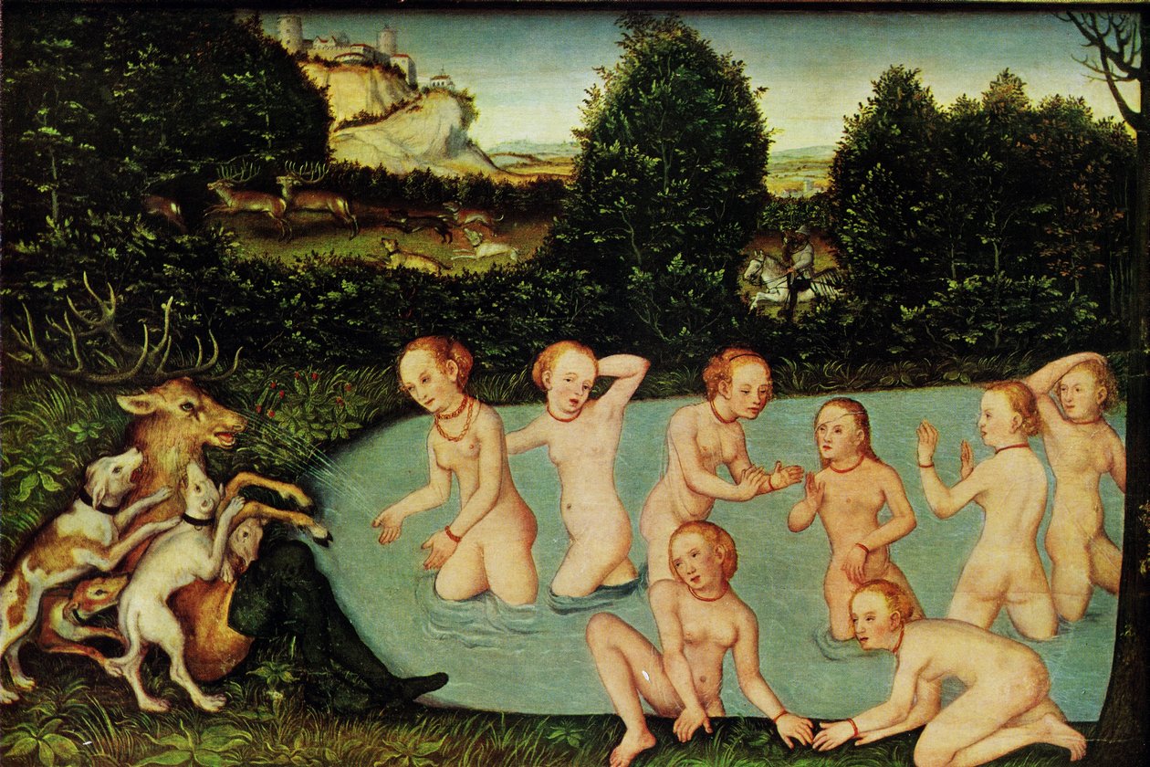 德语：Diana und Aktäon Diana and Actaeon 作者 卢卡斯·克拉纳赫（Lucas Cranach）讲习班