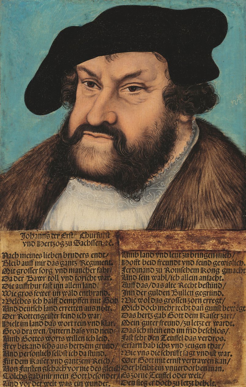 德语：Johann der Beständige, Kurfürst von Sachsen (1486-1532) 坚定的约翰。萨克森选侯（1486-1532 年） 作者 卢卡斯·克拉纳赫（Lucas Cranach）讲习班