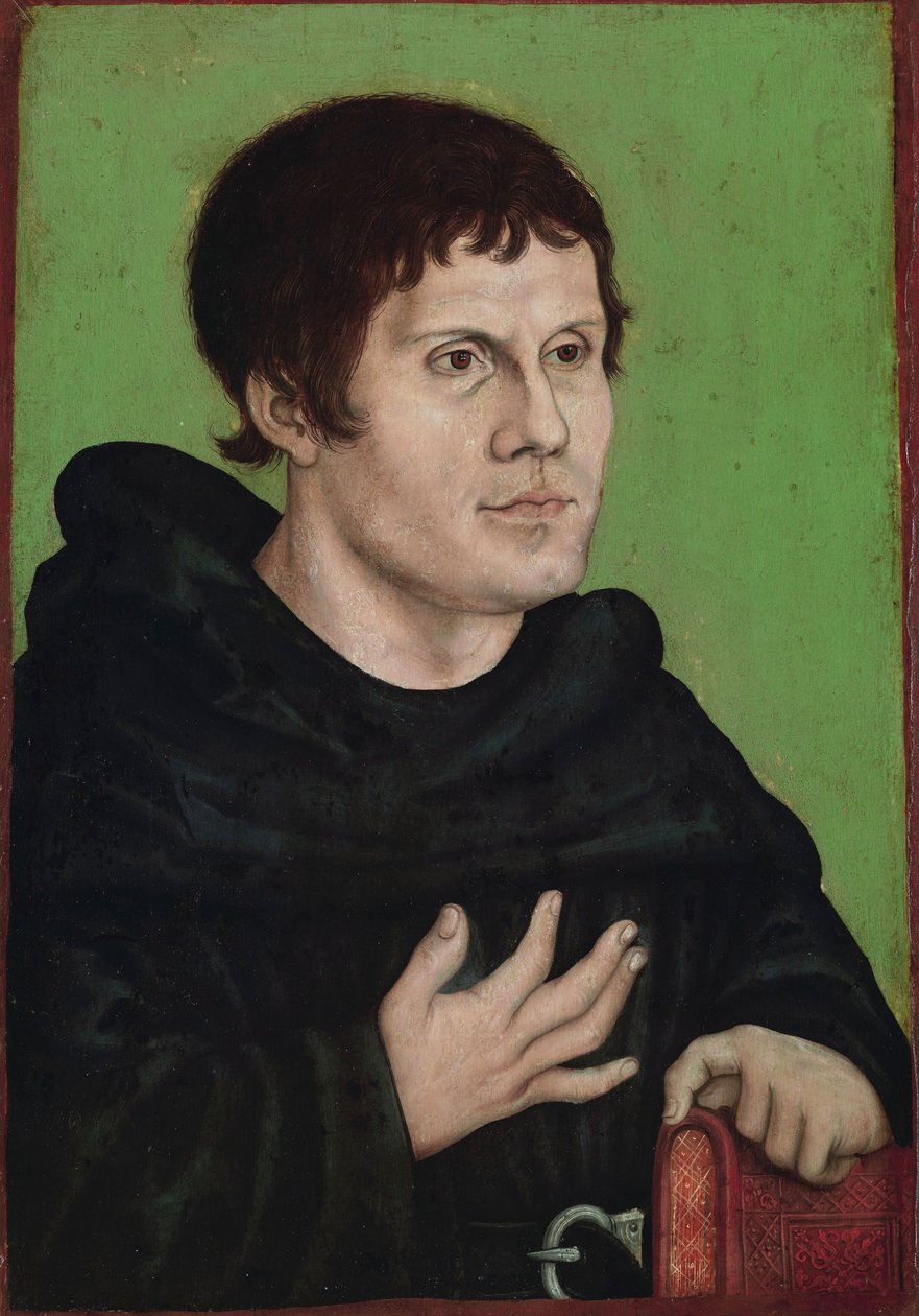 德语：Posthumes Bildnis Martin Luthers (1483-1546) als Augustinermönch 《马丁-路德作为奥古斯丁僧侣的遗像 作者 卢卡斯·克拉纳赫（Lucas Cranach）讲习班