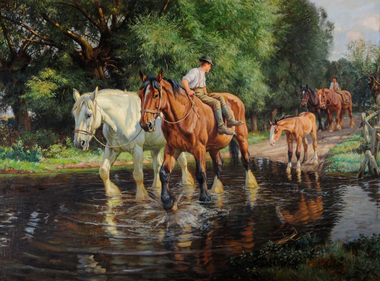 福特的农场马匹和小马驹，约 1915 年（布面油画） 作者 赖特·巴克