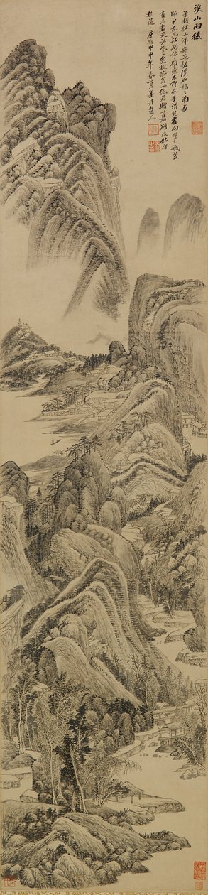 雨后的溪流和山脉，清朝，1704年（墨水在纸上） 作者 吴力